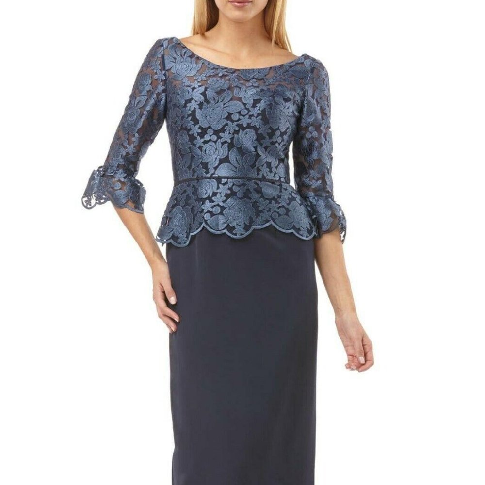 JS Collections Embroidered Mesh Peplum Gown Style